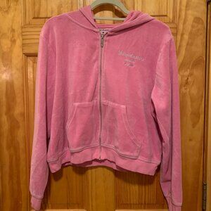 Juicy Couture Velour Pink Rhinestone Hoodie L/XL